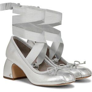 Circus by Sam Edelman Womens Soft Silver Leather Block Heel Della Lace-up Pump